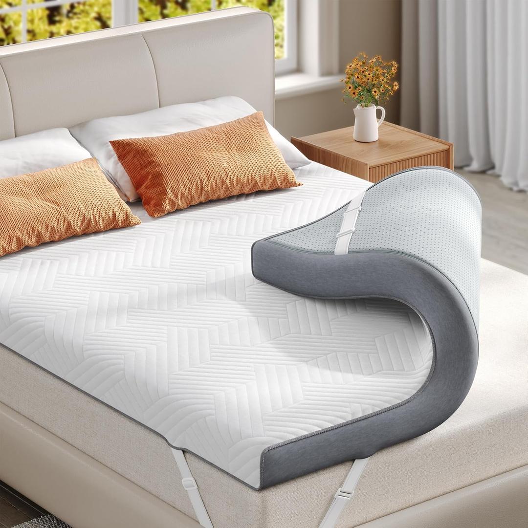 EnHomee Memory Foam Mattress Topper,3 Inch King Mattress Topper Pressure Relief with Cooling Gel and Removable & Washable Embossed Cover, CertiPUR-US & Oeko-TEX Certified, White, King