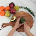 Acacia Wood Round Cutting Board with Handle Wooden Charcuterie Board Wood Pizza Peel, Decorative Serving Board and Platter for Cheese, Bread, Fruits, Vegetables, Kitchen Chopping, Food Prep16.3" x 12"