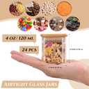 Nuenen Set of 24 Airtight Square Spice Containers 4 oz Glass Spice Jars with Bamboo Lid Small Seasoning Jars Empty Food Storage Containers for Pantry Clear Food Canisters for Kitchen Sugar Coffee