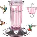 Kingsyard Glass Hummingbird Feeder for Outdoors Wild Bird Feeder with 6 Feeding Ports Hanging for Garden Yard, Pink (Ant Moat Included)