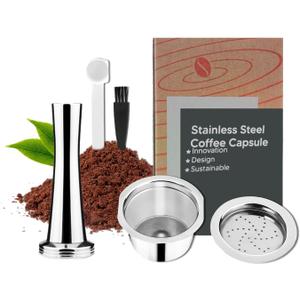 Stainless Steel Coffee Capsules, Reusable Espresso Capsules for K Fee Pods Refillable Coffee Capsule Filter with 30 mm Tamper and 1 Spoon 1 Brush