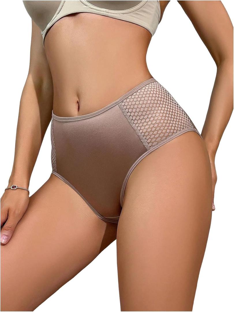 SweatyRocks Women's Criss Cross Satin Panties Cut Out Brief Soft Breathable Underwear (Beige, L)