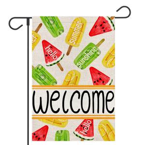 FUYUCHEN Summer House Flag 28x40 Inch Double Sided Outside Hello Sunshine Colorful Popsicles Large Burlap Flag Yard Outdoor Welcome Holiday Seasonal Decoration