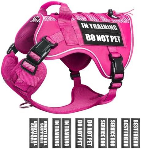 WINSEE Service Dog in Training Mesh Harness with 10 Pet Patches, Soft Air Mesh Breathable Tactical Dog Molle Vest, Reflective Military Pet Vest for Walking Hiking for Large Dogs XL