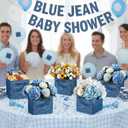 6 x 6 Pack Blue Jean Baby Shower Centerpieces for Table Baby Shower Flower Boxes Denim Jean Decorative Boxes Snack Food Holder for Denim and Diamonds Theme Celebration Party Supplies