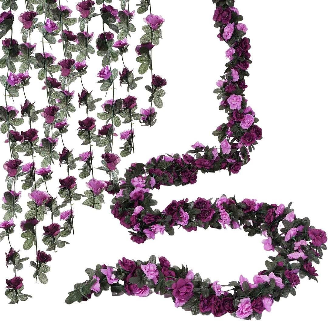 10 Pcs 82FT Flower Garland, Artificial Rose Garland Flowers Plants Fake Flower Hanging Rose Ivy, Birthday Party Valentine's Day Wedding Wall Arch Decor, Purple