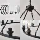Black Wagon Wheel Chandelier 32 Inch Modern Farmhouse Glass Pendant Light 9-Light Ceiling Hanging Lighting Fixtures for Living Room Dining Room Kitchen Island Foyer