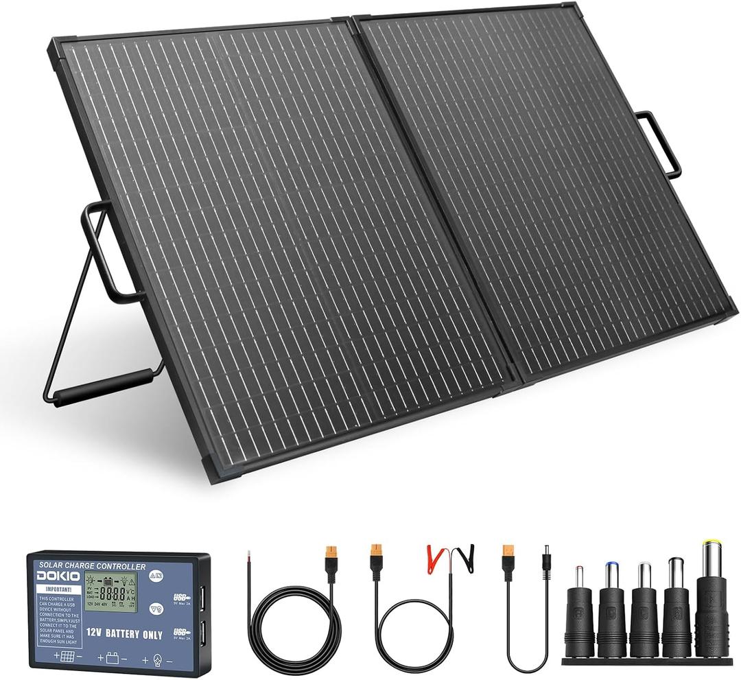 DOKIO 100W Foldable Solar Panel Suitcase with 10A Controller, Gray