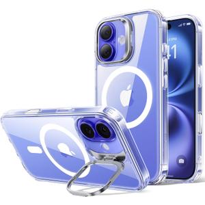 ESR for iPhone 16 Plus Case, Compatible with MagSafe, Military-Grade Protective Case for iPhone 16 Plus,Built-in Stash Stand Phone Case, Scratch-Resistant Back Cover, Clear