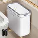 Small Slim Bathroom Trash Can with Lid, Wall Mount/Freestanding, Press Top, Pet Proof Odor Seal, No Battery, Narrow Garbage Bin for Home Office RV, 3.3 Gallon,White,with 2 Rolls of Trash Bags.