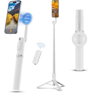 ULANZI 54'' Magnetic Selfie Stick Tripod Pro, All-in-One Phone Tripod w Magnetic Phone Holder & Detachable Wireless Remote, C/W Magsafe, for iPhone 16 15 14 13 12 Series & Android Phones (White)