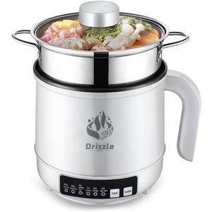 Drizzle Electric Steamer 1.8L - Multifunctional Hot Pot Non-stick Pan - Portable Rapid Ramen Cooker - Boil Dry Protection - For Noodles, Steak, Eggs, Stir-Frying, Pasta, Oatmeal
