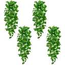 BLEUM CADE 4Pcs Fake Hanging Plants, 9 Branch Artificial Hanging Plant, Lush Faux Pothos Vines for Home Room Wall Shelf Porch Outdoor Indoor Decor  And Butterfly (No Baskets)