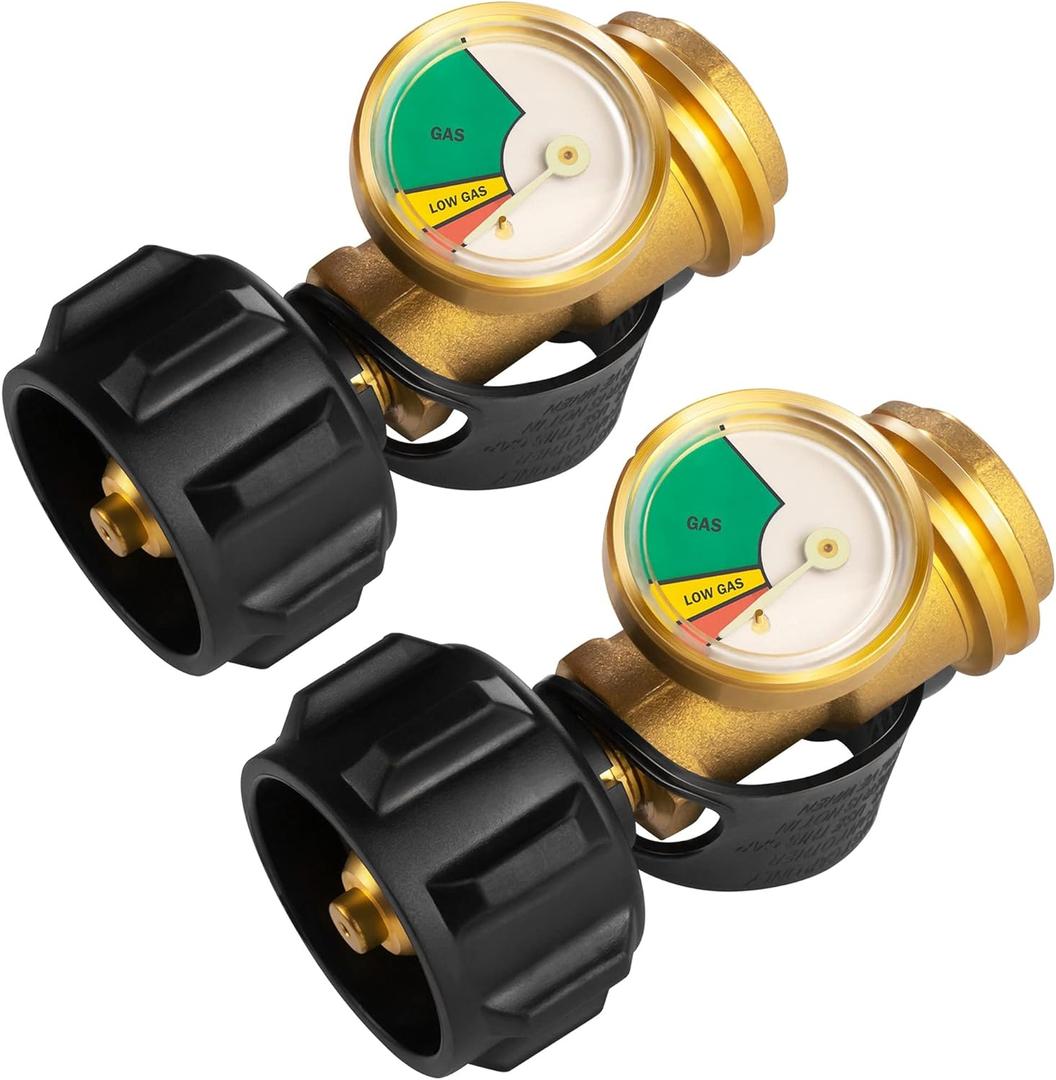 DOZYANT Propane Tank Gauge Level Indicator Leak Detector for 5lb-40lb Propane Tanks, Universal for BBQ Gas Grill, Cylinder, RV Camper, and More Appliances, Type 1 Connection, 2 Pack