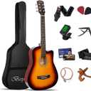 38 Inch Sunburst Acoustic Guitar Beginner Kits, 3/4 Cutaway Wood Acustica Guitarra for Beginners Adults with Online Lesson,Gig Bag,Picks,Steel Strings Strap with Picks Holder