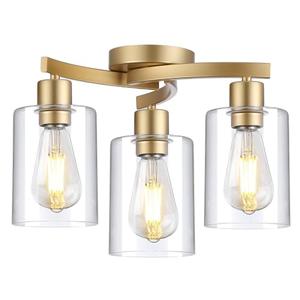 3WWWUEE 3-Light Semi Flush Mount Ceiling Light, Modern Close to Ceiling Light Fixtures with Clear Glass Shades, Gold Light Fixture for Kitchen, Dining Room, Hallway, Entryway, Foyer