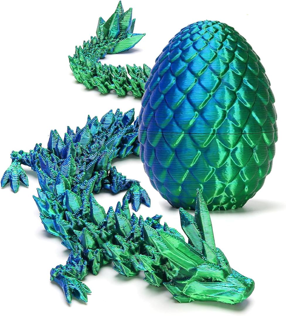 Zobetro 3D Printed Dragon Easter Basket Stuffers Surprise Egg,Articulated Crystal Dragon in Egg,Executive Dragon Fidget Desk Toys,Christmas Decorative Easter Egg Fillers Gifts for Boys Kids (Green)