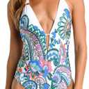 Sunshine 79 Womens Plunge Mio One Piece Swimsuit (10, Multi/Feel Good Paisley)