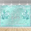 Ayayiya Sweet 16 Birthday Banner Teal Blue Sweet Sixteen Party Decorations Sweet 16 Backdrop Turquoise Glitter Balloon Girls 16 Year Old Birthday Party Supplies Photo Booth Props 82.7x59.1 inch