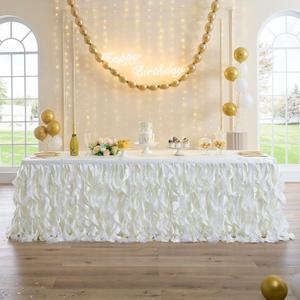 leegleri 156Inch Long Ivory Table Skirt for Rectangle Tables, Tutu Table Cloth for Birthday, Baby Shower, Gender Reveal, Wedding Shower, Valentines Day, Prom