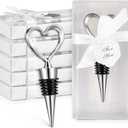 Ferraycle 30 Pcs Heart Wine Stoppers Wedding Bridal Shower Favor for Guests Silver Heart Wine Bottle Openers Champagne Stopper Wine Saver Metal Wine Cork Holder Plugs with Box for Wedding(Classic)