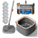 KZKR Spin Mop and Bucket Set with 6 Replaceable Microfiber Mop Pads with Self Separation Dirty and Clean Water System, Self Wringing 360° Rotating Square Mop Head for Hardwood Tile Marble Floors