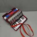 Accordion Instrument 17 keys Mini Accordian with Celluloid Body Strap for Beginners Acorden (Red)