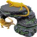 JWIZYOTR Bearded Dragon Basking Platform, Turtle Basking Platform Decorative Reptile Hideout with Rock Slate Plate in Terrarium for Lizard, Leopard, Crested Gecko (Large-Green)