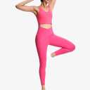 THE GYM PEOPLE Womens' V Cross Waist Yoga Leggings with High Waisted Tummy Control (Pink, XL)