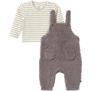Modern Moments by Gerber unisex-baby 2-piece Microplush Overall Set (3-6 Months, Med Gray)
