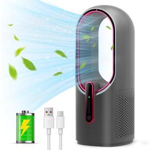 Misby Rechargeable Desk Fan,5000mAh USB Bladeless Table Fan of 11.8 Inch, Easy to Clean & Touch Control, Grey Desk Fans Small Quiet for Bedroom, Home, Office
