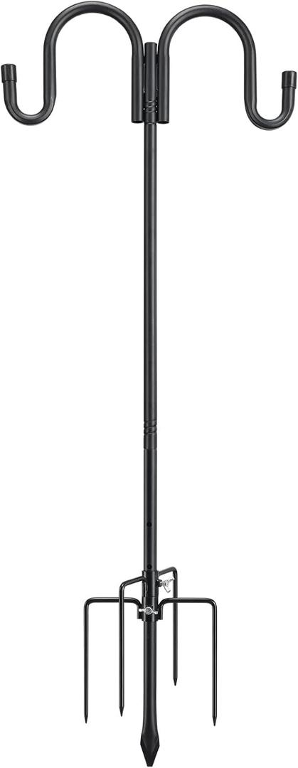 Double Shepherds Hook Heavy Duty, 52 Inch Adjustable Bird Feeder Pole with 5 Prongs Rustproof Base, Outdoor Shepard Hook for Hanging Bird Feeders, Hummingbird Feeder, Solar Lights, Lanterns