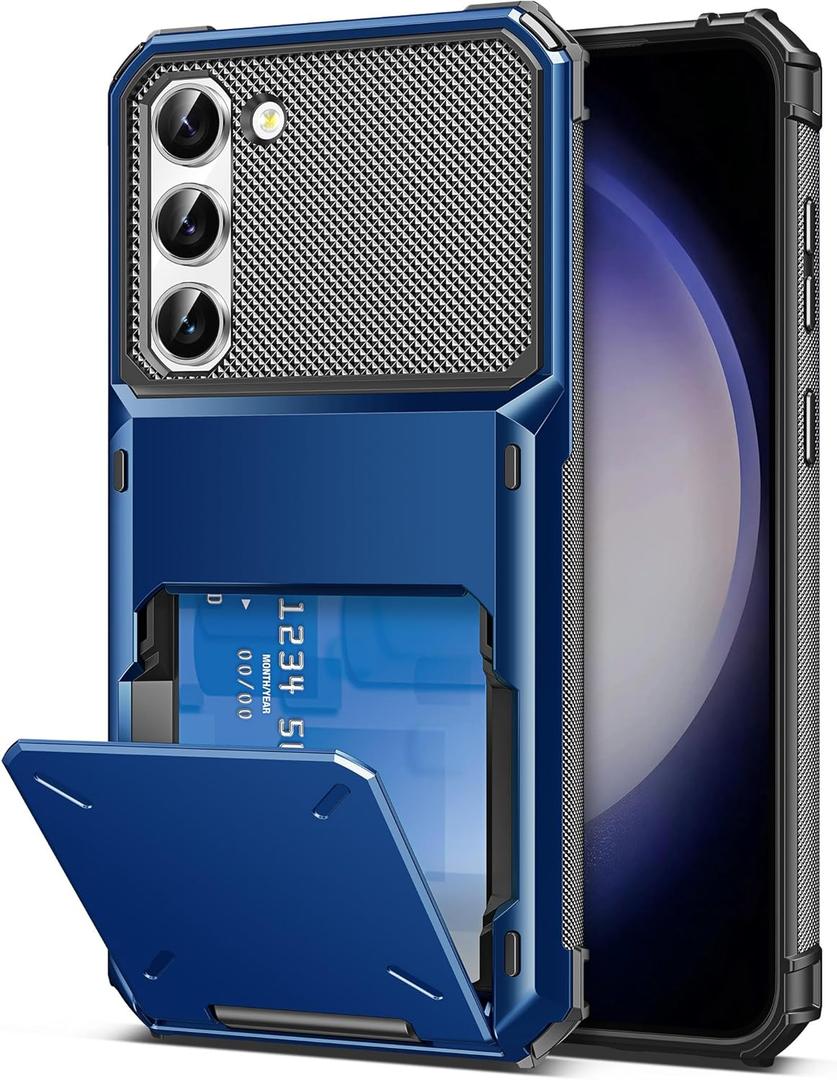 COOYA for Samsung S23 Case Wallet 5 Credit Card Holder Slot Flip Cover Galaxy S23 Wallet Case Back Pocket Dual Layer Protective Hard Shell TPU Rubber Bumper for Samsung Galaxy S23 6.1 Blue