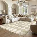 6x9 Checkered Area Rugs for Living Room Beige Machine Washable Large Rug Non-Slip Stain Resistant Low Pile Boho Accent Indoor Throw Carpet for Bedroom Dining Room Classroom