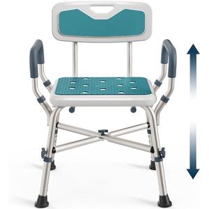 Shower Chair for Elderly and Disabled (450lb) with Padded Armrests and Back, Adjustable Height Shower Seat, Heavy Duty Shower Chairs for Inside Shower, Handicap - Teal