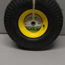 15x6.00-6 Pneumatic, OEM Like Replacement Front Tire and Wheel Assembly, Compatible with John Deere Mowers, Turf Saver, 4PR Tube-Type Tire, Yellow Wheel, 3-Inch Offset Hub, 3/4-Inch Bushings