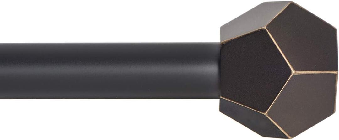 Ivilon Drapery Treatment Window Curtain Rod - Faceted Hexagonal 1 inch Pole. 28 to 48 Inch. Antique Black