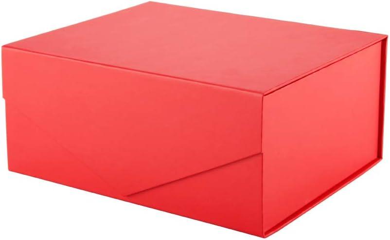 PACKHOME Mothers Day Gift Box 9x6.5x3.8 Inches, Rectangle Collapsible Box with Magnetic Lid for Xmas Gift Packaging (Matte Red, Grain Texture)