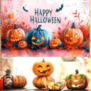 Pink Halloween Decor Happy Halloween Kids Banner, 4x6 ft Night Party Decorations, Spooky Indoor Ghost Banner (Blue Pumpkin)