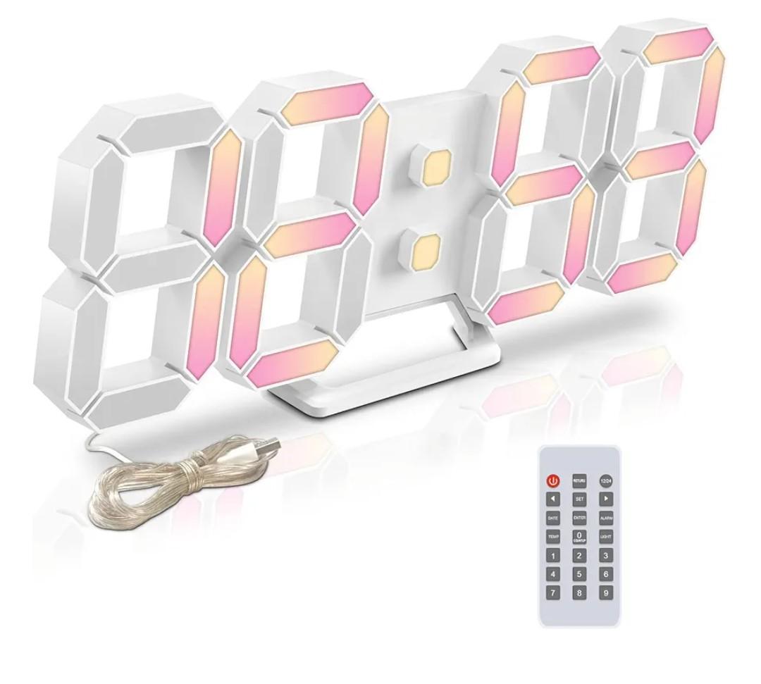 APP Control Led Digital Alarm Clock 3D Small Wall Clock No Noise Snooze Dimmable Time Memory 12/24 Date Temperature APP Control Night Light Office Kitchen Living Room Bedroom (9.7inch)