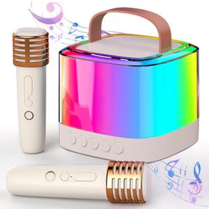 Mini Karaoke Machine with 2 Wireless Microphones for Kids Teens Adults Portable Bluetooth Speaker Funtion Birthday Gifts for Girls Boys Age 4-12 for Home Party Music Player