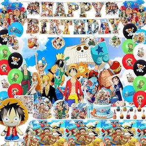 Kids Adventure Theme Birthday Party Decorations Set - Includes Hanging Banner, Foil Balloons, Printed Balloons, Tablecloth, Tableware, Napkins for Anime Themed Celebration