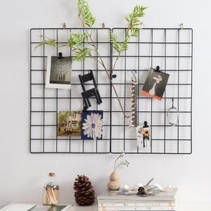 Metal Mesh Wall Grid Panel for Photo Display,Message Board,Size: 17.5" x 11.8",Pack of 2 (Black)