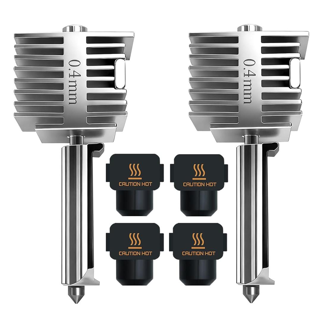 2Pcs 0.4mm Hotend Kit for Bambu Lab A1/A1 Mini, Stainless Steel Integrated Design, High-Precision A1 Nozzle Set with 4 Silicone Socks, Compatible with Bamboo A1 3D Printer, 3D Printer Accessories