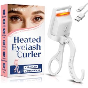 Heated Eyelash Curler, 5s Fast Heating Electric Eyelash Curler, Safe Anti-Burn Eyelash Curlers with Silicone Pad, Type-C Quick Charge, Intelligent Temp Control, 24H Long-Lasting Curls (White)
