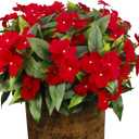 8 Pcs Artificial Impatiens Flowers for Outdoors Faux Impatiens Bushes Red Silk Flowers Greenery Artificial Impatiens for Outdoors Patio Lawn Garden Balcony Pot Hanging Basket Porch Decoration