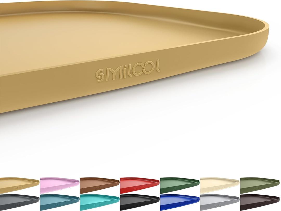 SMILOOL Silicone Pet Feeding Mat with Raised Edge, Dog Cat Bowl Mats for Food and Water, Pet Placemat for Floors Waterproof, 22” x 14” x 0.8” Beige