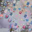 4 x Dedyel 5D Embossed Cute Nail Art Stickers Cartoon Kawaii Design Anime Self Adhesive Nail Stickers for Women Kids Girls Nails Art Decorations