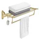 BESy Towel Racks with Foldable Towel Bar Hooks, Wall Mounted Brushed Gold