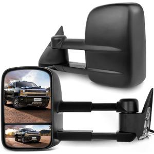 SCITOO Towing Mirrors Fit for 1988-1998 for Chevy for GMC C/K 1500 2500 3500 Power Adjusted Black Tow Mirror Manual Folding Manual Telescoping